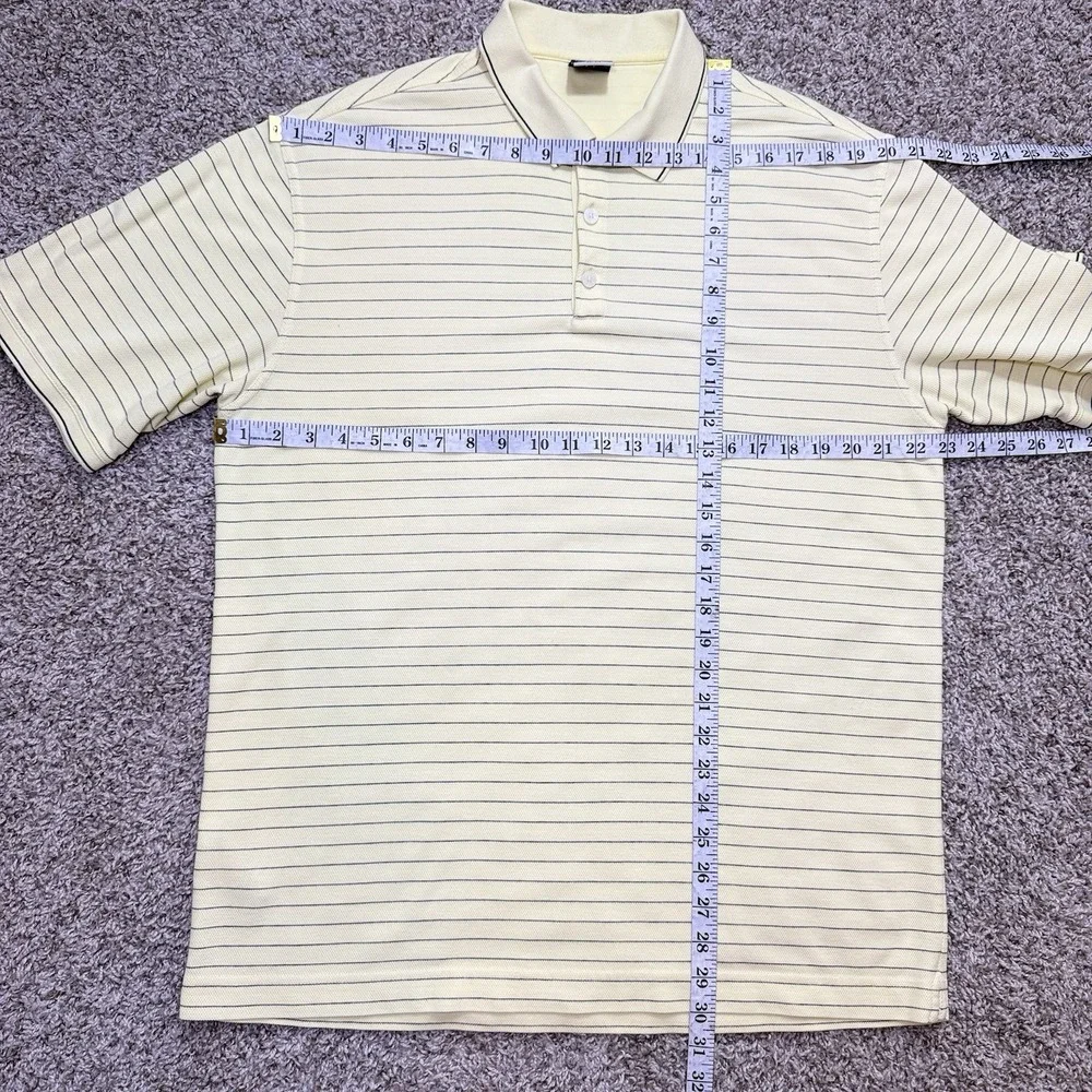 VTG Y2K Nike Golf Mens Large Yellow Navy Stripe Dri Fit Polo Shirt Swoosh 2000s